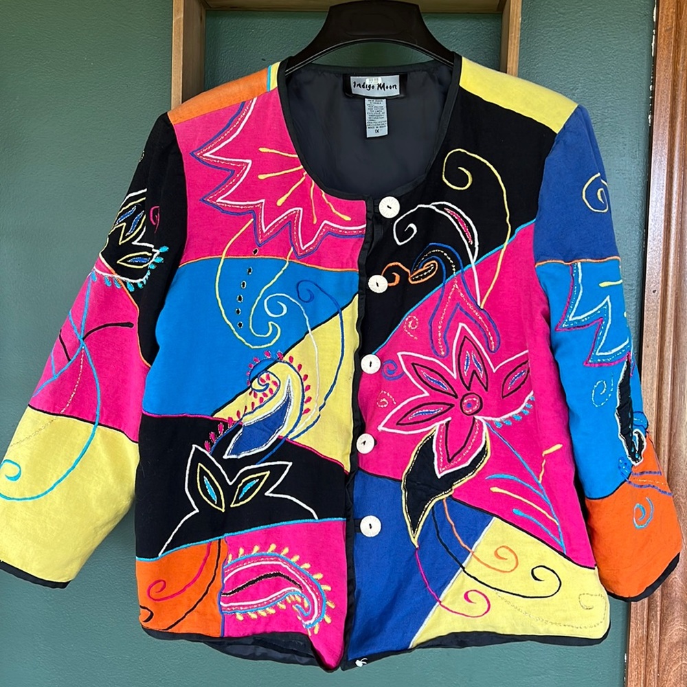 Vintage Indigo Moon top. Size 1X. Multicolored/Color blocked.